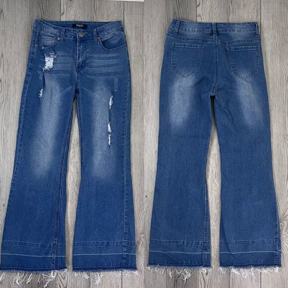 Bee & Ceci Womens Size 28 Cotton Bootcut Wide Leg Distressed Denim Jeans Western - Picture 1 of 10